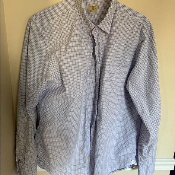 Men’s Size Medium 100% Cotton Checkered Blue and White Long Sleeve Button Down - Picture 2 of 9